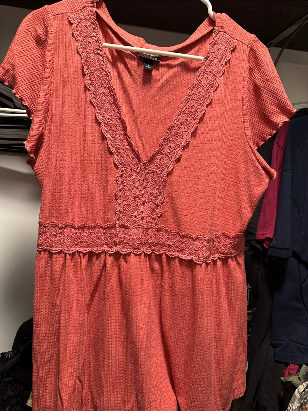 torrid Coral Lace-Trim V-Neck Tunic